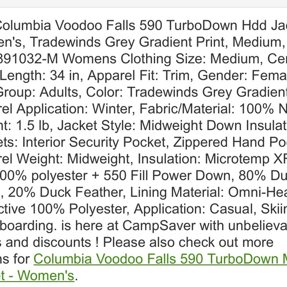Columbia Voodoo Falls Down Jacket Gradient Gray Women’s Medium - Picture 2 of 14